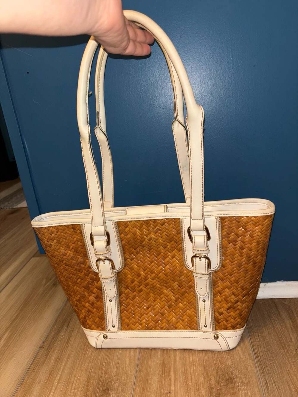 Etienne Aigner Woven Straw and Leather Shoulder Bag